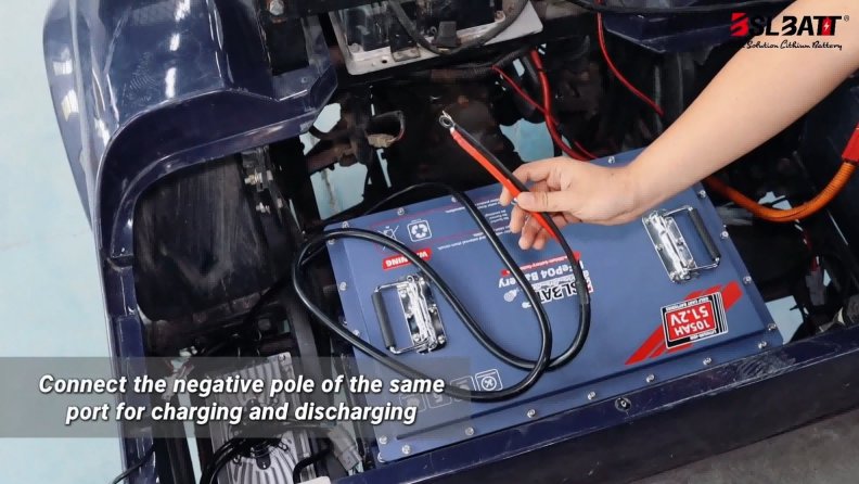 Connect the negative pole of the charging and discharging ports